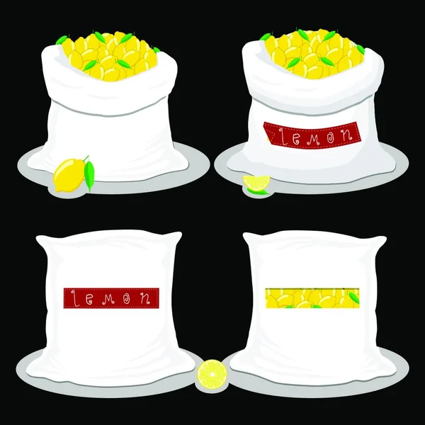 Icona Vettoriale Illustrazione Logo Borse Piene Agrumi Giallo Limone Stoccaggio — Vettoriale Stock