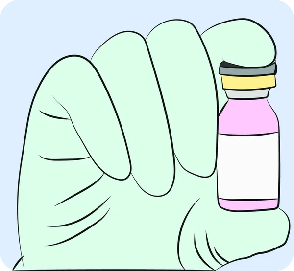 Vektor Satu Tangan Dalam Sarung Tangan Medis Memegang Botol Kecil - Stok Vektor
