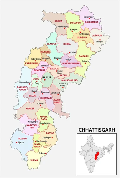 Mapa Administrativo Político Estado Indiano Chhattisgarh Índia — Vetor de Stock