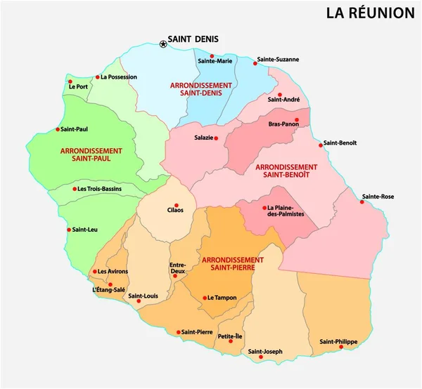 Vektorová Mapa Farností Departementu Reunion Francie — Stockový vektor