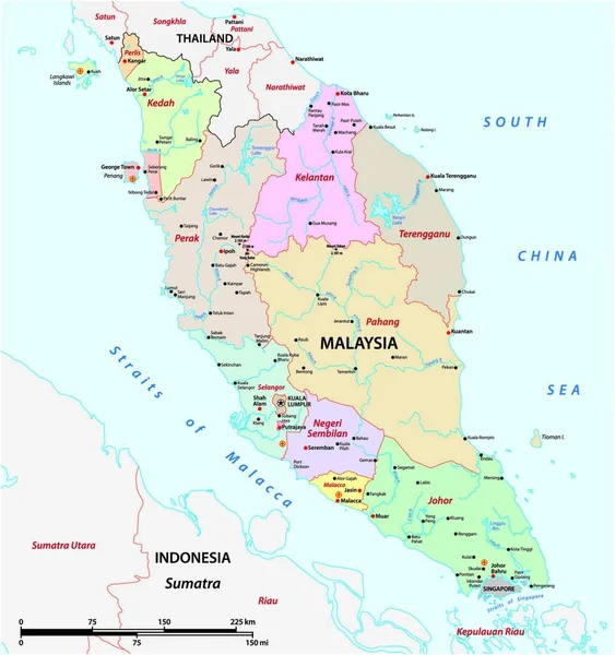 マレーシアのマレー半島の行政構造ベクトル図 — ストックベクタ