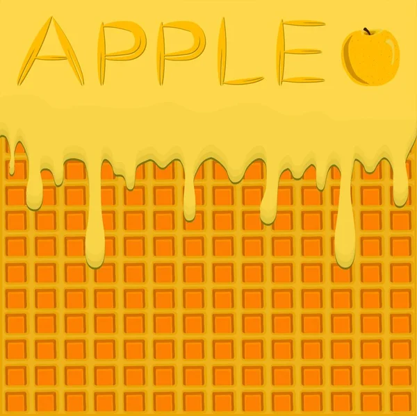 Illustration Zum Thema Fallende Äpfel Tropfen Auf Zuckerhaltige Waffelkekse Apfelmuster — Stockvektor