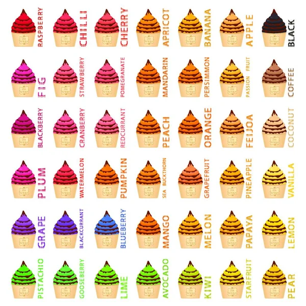 大五颜六色的设置不同类型的天然冰淇淋 结构冰淇淋不同大小 冰淇淋包括收集餐 有机营养冰淇淋 菜单冰淇淋是美味的设计冰淇淋 — 图库矢量图片