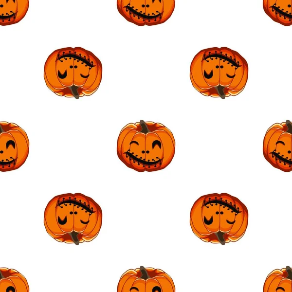 Illustration Zum Thema Große Farbige Muster Halloween Nahtlose Orange Kürbis — Stockvektor