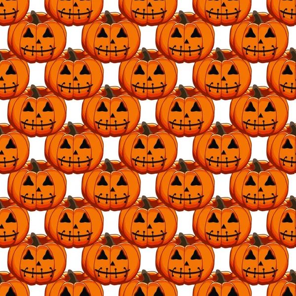 Ilustração Tema Grande Padrão Colorido Halloween Abóbora Laranja Sem Costura — Vetor de Stock