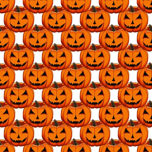 Ilustração Tema Grande Padrão Colorido Halloween Abóbora Laranja Sem Costura — Vetor de Stock