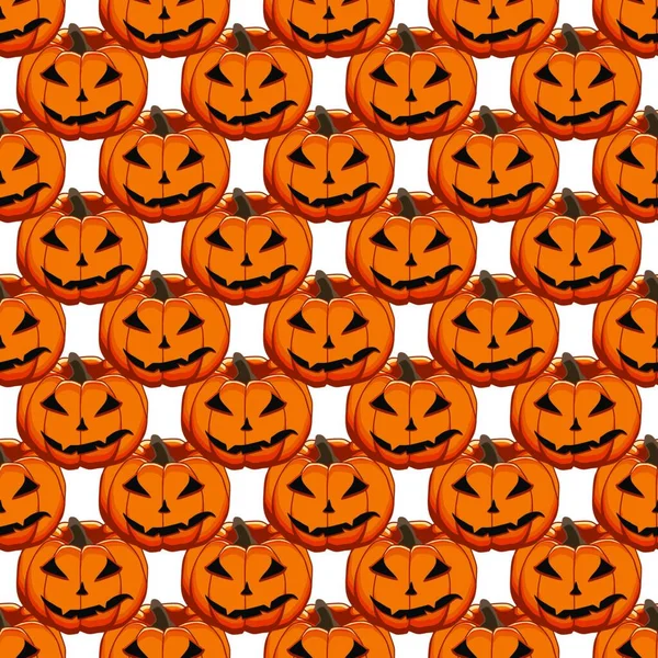 Ilustração Tema Grande Padrão Colorido Halloween Abóbora Laranja Sem Costura —  Vetores de Stock