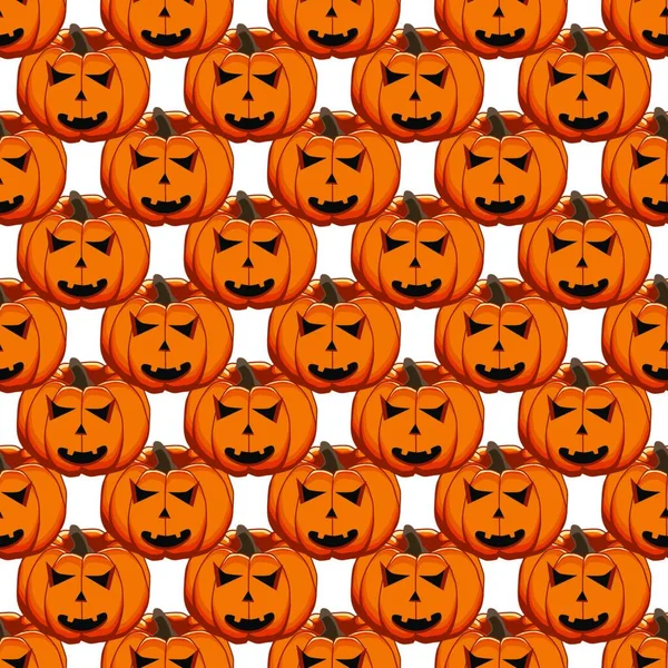 Ilustração Tema Grande Padrão Colorido Halloween Abóbora Laranja Sem Costura — Vetor de Stock