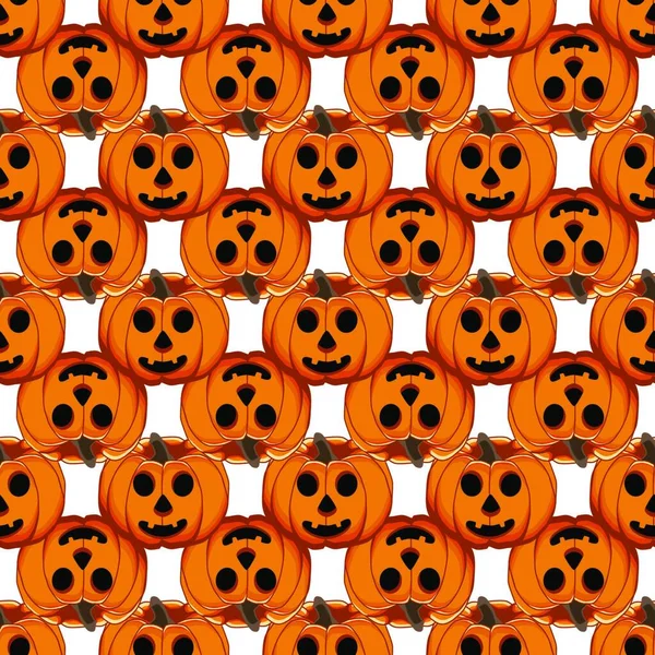 Ilustrace Téma Velký Barevný Vzor Halloween Bezešvé Oranžové Dýně Bezešvé — Stockový vektor