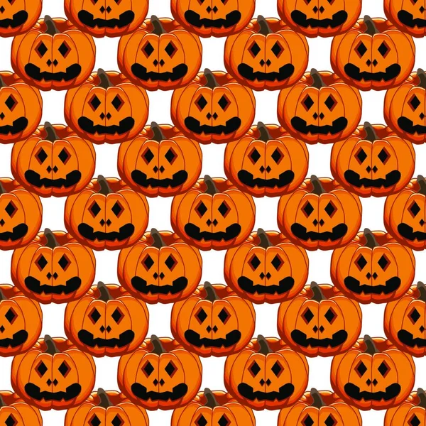 Illustration Tema Stora Färgade Mönster Halloween Sömlös Orange Pumpa Sömlöst — Stock vektor