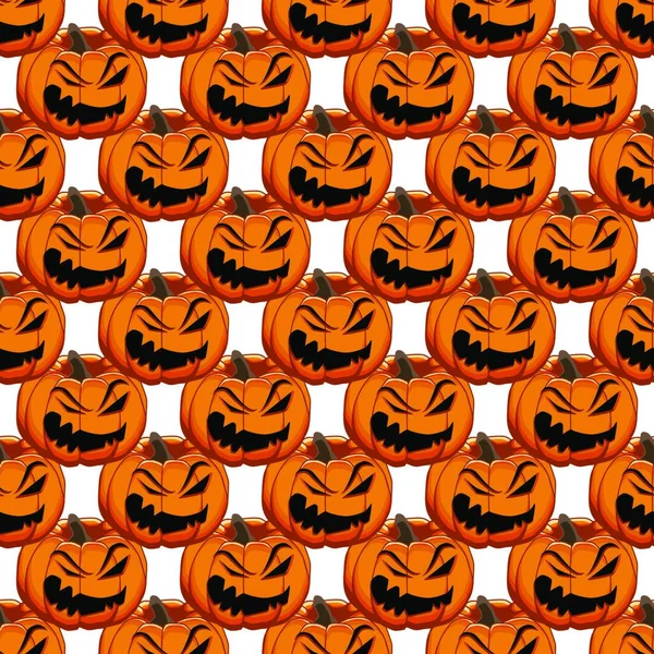 Ilustração Tema Grande Padrão Colorido Halloween Abóbora Laranja Sem Costura — Vetor de Stock