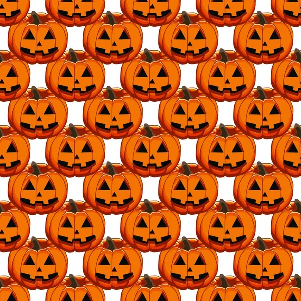 Ilustração Tema Grande Padrão Colorido Halloween Abóbora Laranja Sem Costura — Vetor de Stock