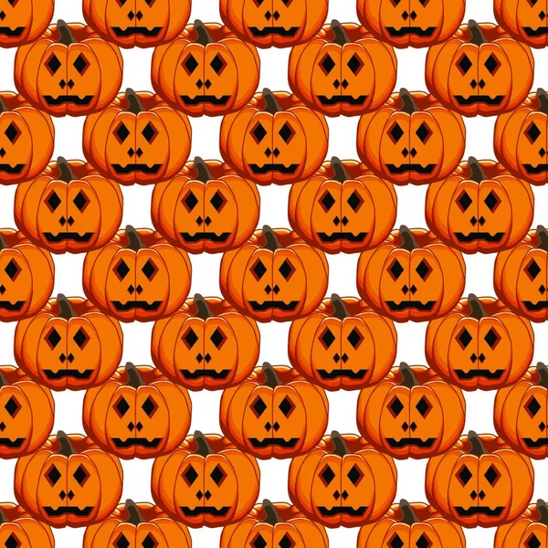 Ilustração Tema Grande Padrão Colorido Halloween Abóbora Laranja Sem Costura — Vetor de Stock