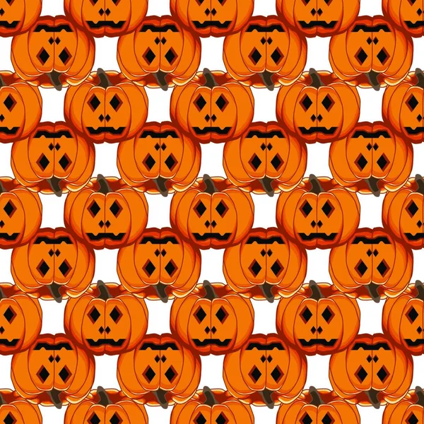 Ilustração Tema Grande Padrão Colorido Halloween Abóbora Laranja Sem Costura — Vetor de Stock