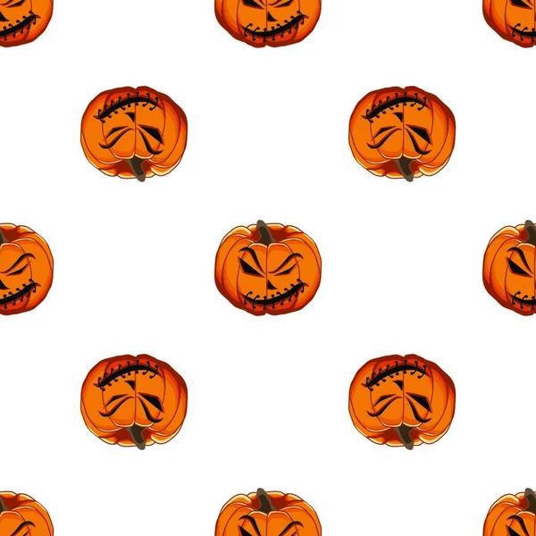 Illustration Zum Thema Große Farbige Muster Halloween Nahtlose Orange Kürbis — Stockvektor