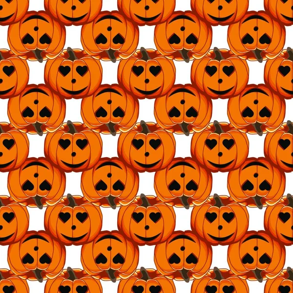 Ilustração Tema Grande Padrão Colorido Halloween Abóbora Laranja Sem Costura — Vetor de Stock