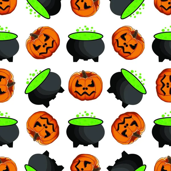 Ilustração Tema Grande Padrão Colorido Halloween Abóbora Laranja Sem Costura —  Vetores de Stock