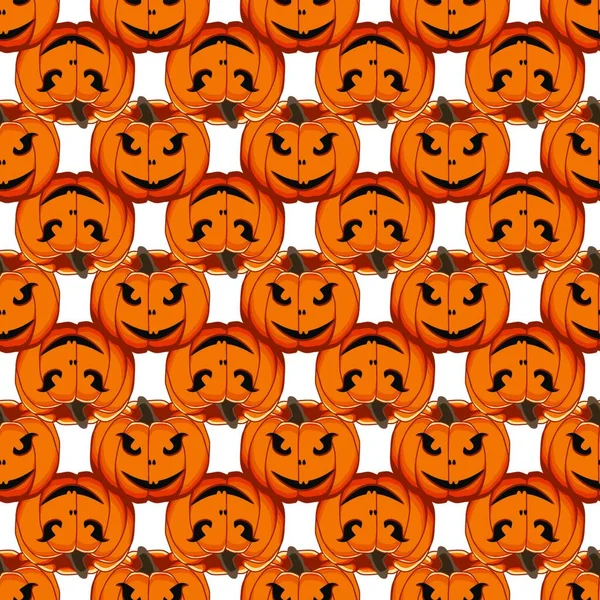 Ilustração Tema Grande Padrão Colorido Halloween Abóbora Laranja Sem Costura — Vetor de Stock