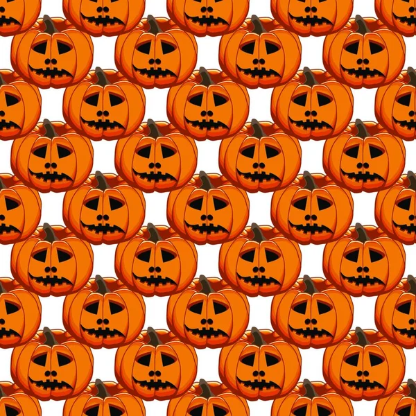 Ilustracja Temat Duży Kolorowy Wzór Halloween Bez Szwu Pomarańczowy Dynia — Wektor stockowy