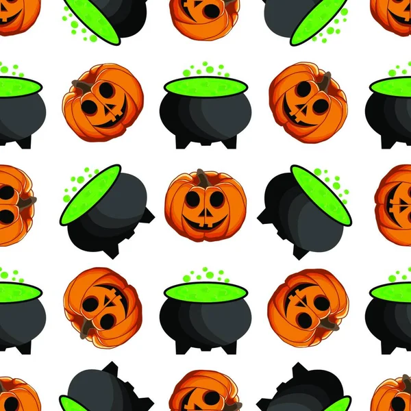 Illustration Tema Stora Färgade Mönster Halloween Sömlös Orange Pumpa Sömlöst — Stock vektor