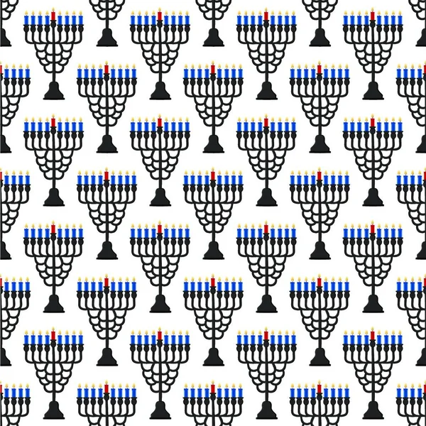 Ilustração Sobre Tema Grande Padrão Colorido Hanukkah Menorah Conjunto Sem —  Vetores de Stock