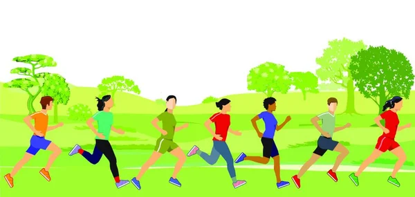 Maraton Koşucuları Yolda Koşuyor Vektör Illüstrasyonu — Stok Vektör