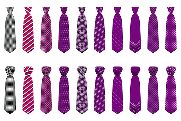 插图上的主题大集领带不同的类型 领带不同的大小 领带图案包括收集纺织服装领带庆祝假期 领带领带是配件残酷的人 — 图库矢量图片