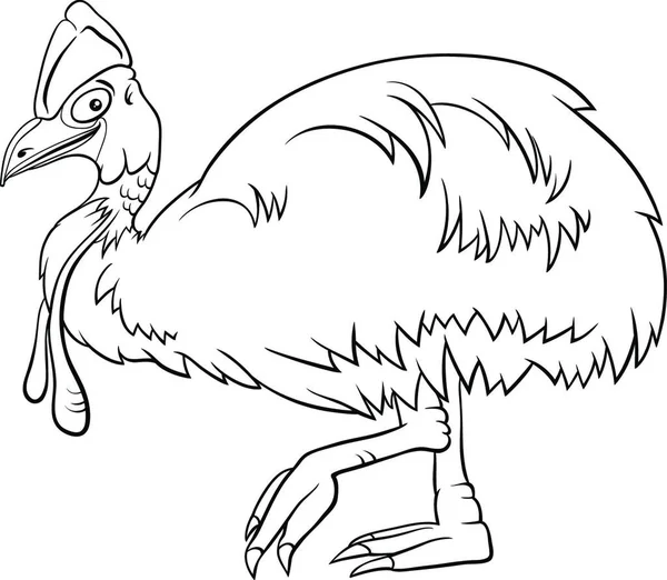 Black White Cartoon Illustration Funny Cassowary Bird Animal Character Coloring — 스톡 벡터