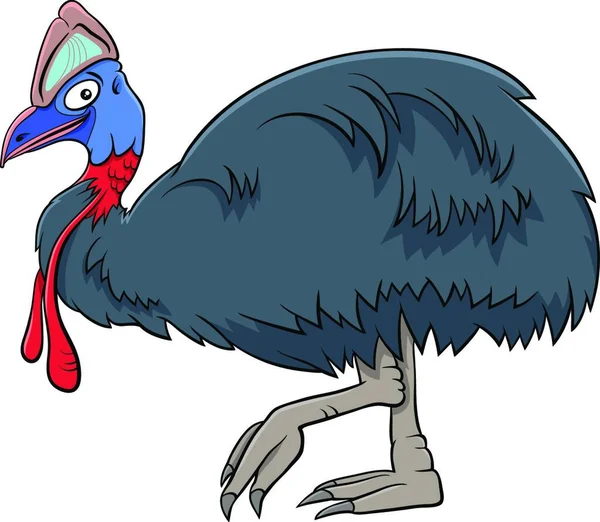 Ilustracja Komiksu Zabawny Cassowary Bird Animal Character — Wektor stockowy