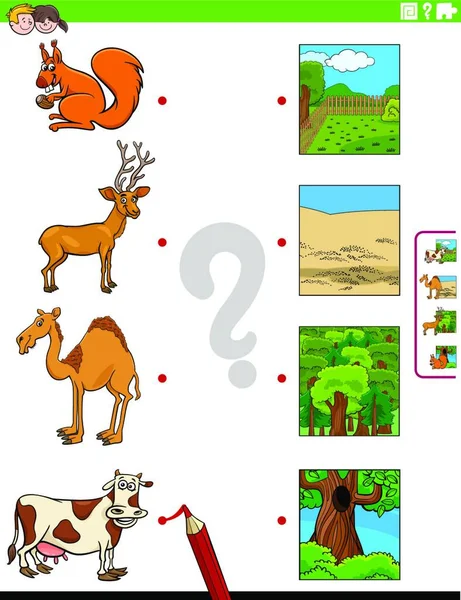 Cartoon Illustration Educational Matching Game Children Animal Species Characters Environments — Stockový vektor
