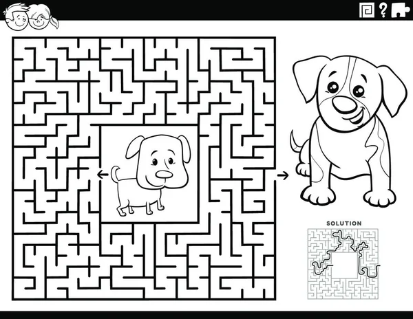 Desenhos Animados Preto Branco Ilustração Jogo Educativo Enigma Labirinto Para — Vetor de Stock