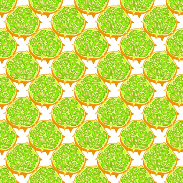 Illustrazione Sul Tema Grande Kiwano Senza Cuciture Colorato Modello Frutta — Vettoriale Stock