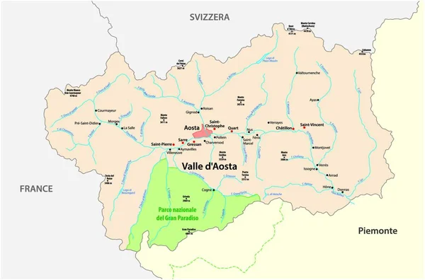 Mapa Wektorowa Autonomicznego Włoskiego Regionu Aosta Valley Włochy — Wektor stockowy