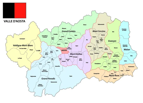 Administracyjna Mapa Wektorowa Autonomicznego Włoskiego Regionu Aosta Valley Włochy — Wektor stockowy