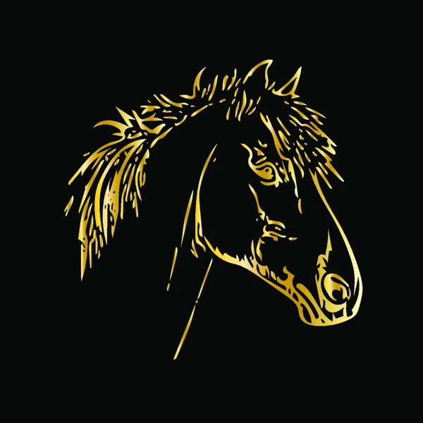Pferdekopf Gold Auf Schwarzem Hintergrund Vektorillustration — Stockvektor