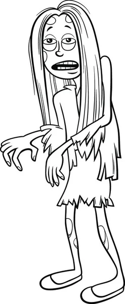 Zwart Wit Cartoon Illustratie Van Meisje Zombi Kostuum Halloween Party — Stockvector