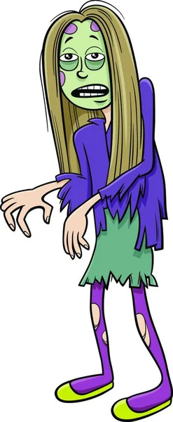 Karikatur Eines Mädchens Zombi Kostüm Auf Einer Halloween Party Oder — Stockvektor