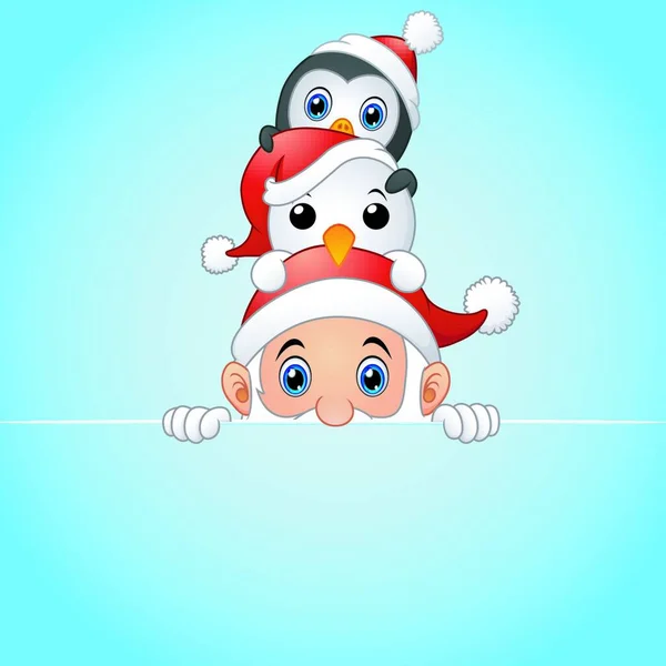 Ilustração Cartão Natal Boneco Neve Pinguim Santa — Vetor de Stock