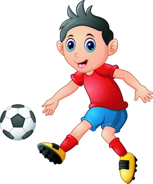 Мальчик Мячом Красной Футболкой Синей Майкой — стоковый вектор
