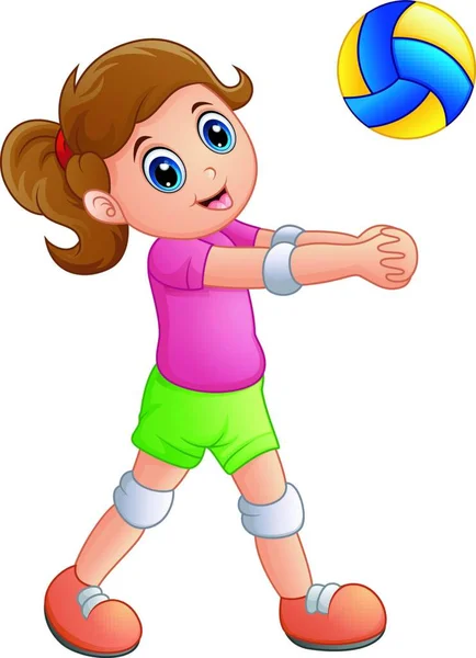 Vectorillustratie Van Cartoon Meisje Volleyballen Een Witte Achtergrond — Stockvector