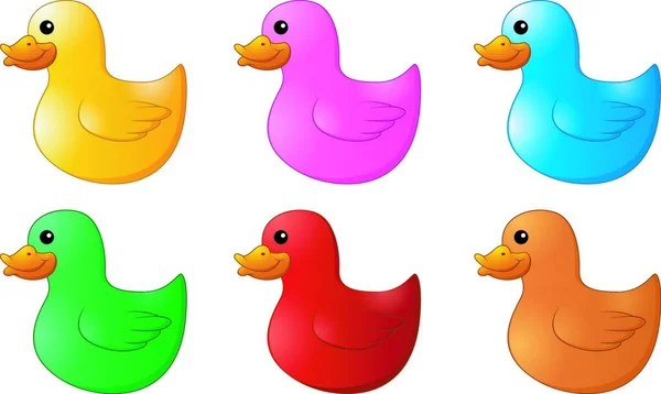 Vector Illustration Several Colors Rubber Ducks White Background — Stock Vector