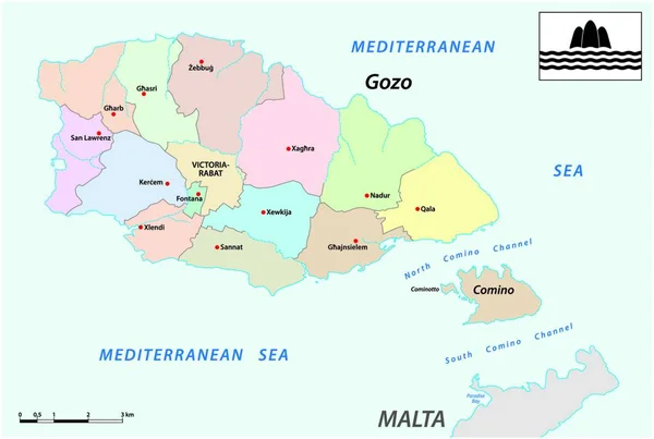 Vektorová Administrativní Mapa Dvou Maltských Ostrovů Gozo Comino Vlajkou Malta — Stockový vektor
