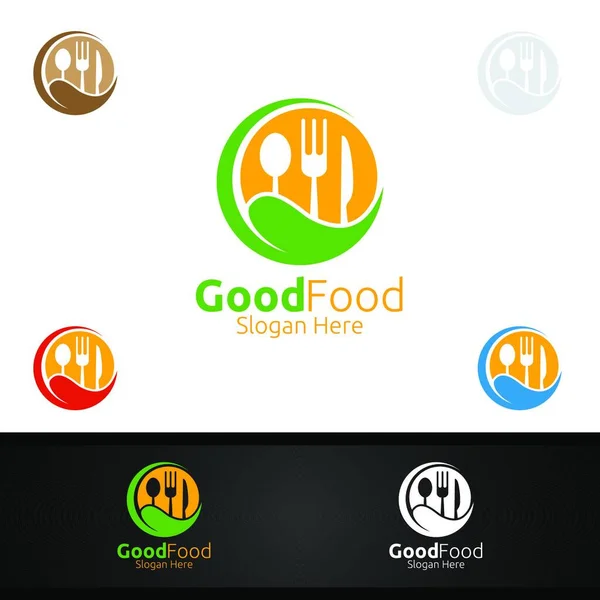 Gezonde Voedsel Logo Template Organische Vector Design Menu Restaurant Cafe — Stockvector