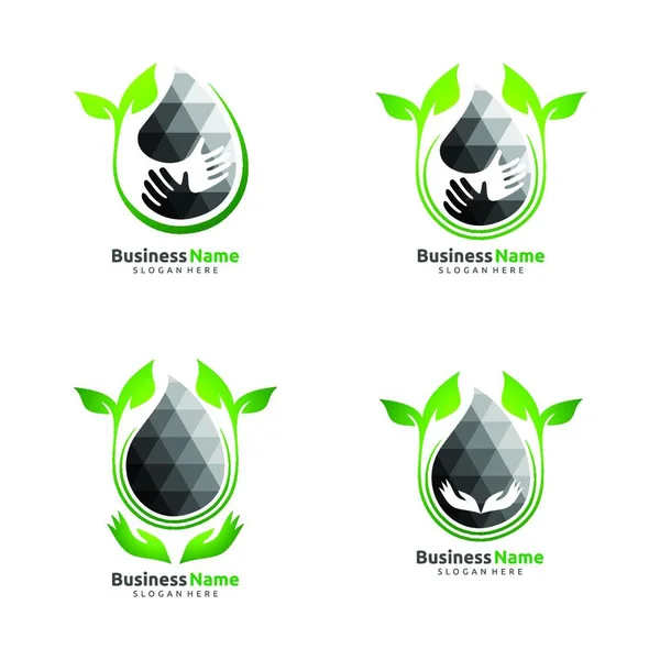 Plantilla Logotipo Hoja Verde Natural Ecología Gota Agua Aceite Gas — Vector de stock