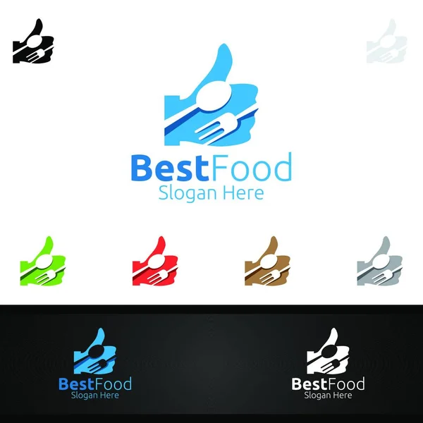 Good Food Logo Menu Restaurant Cafe Fork Spoon Leaves Concept — Stock vektor