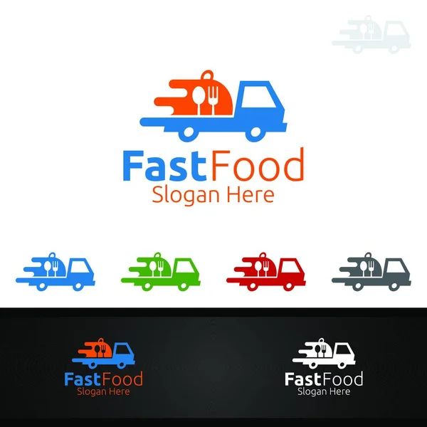 Kurier Fast Food Logo Für Menü Restaurant Oder Café Gabel — Stockvektor