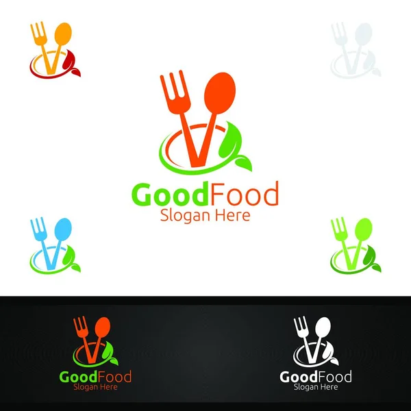 Food Logo Vorlage Für Menü Restaurant Oder Café Gabel Löffel — Stockvektor