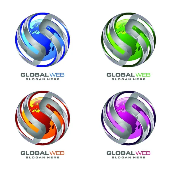 Globální Logo Kroužkem Sféru Digitální Svět Pohybu Vektorové Logo Design — Stockový vektor