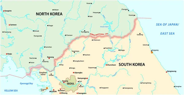 Mapa Vetorial Região Fronteiriça Entre Coreia Norte Coreia Sul —  Vetores de Stock