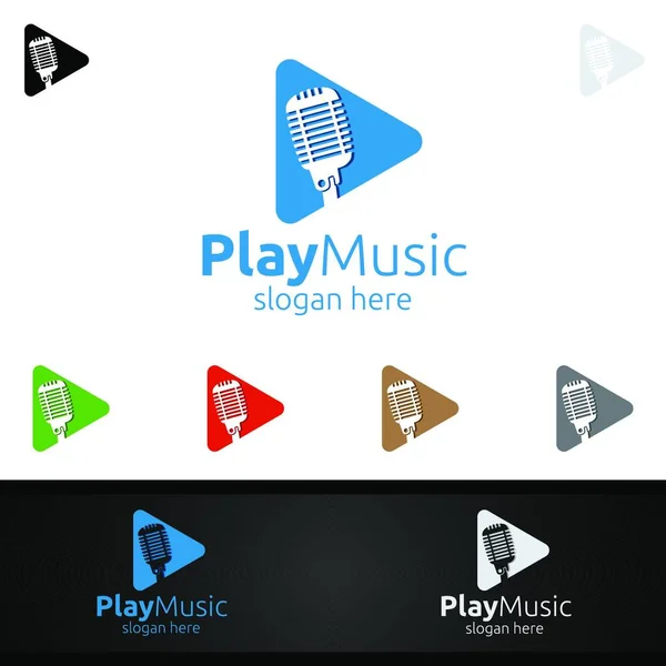 アブストラクトノートとプレイコンセプトの音楽ロゴ — ストックベクタ
